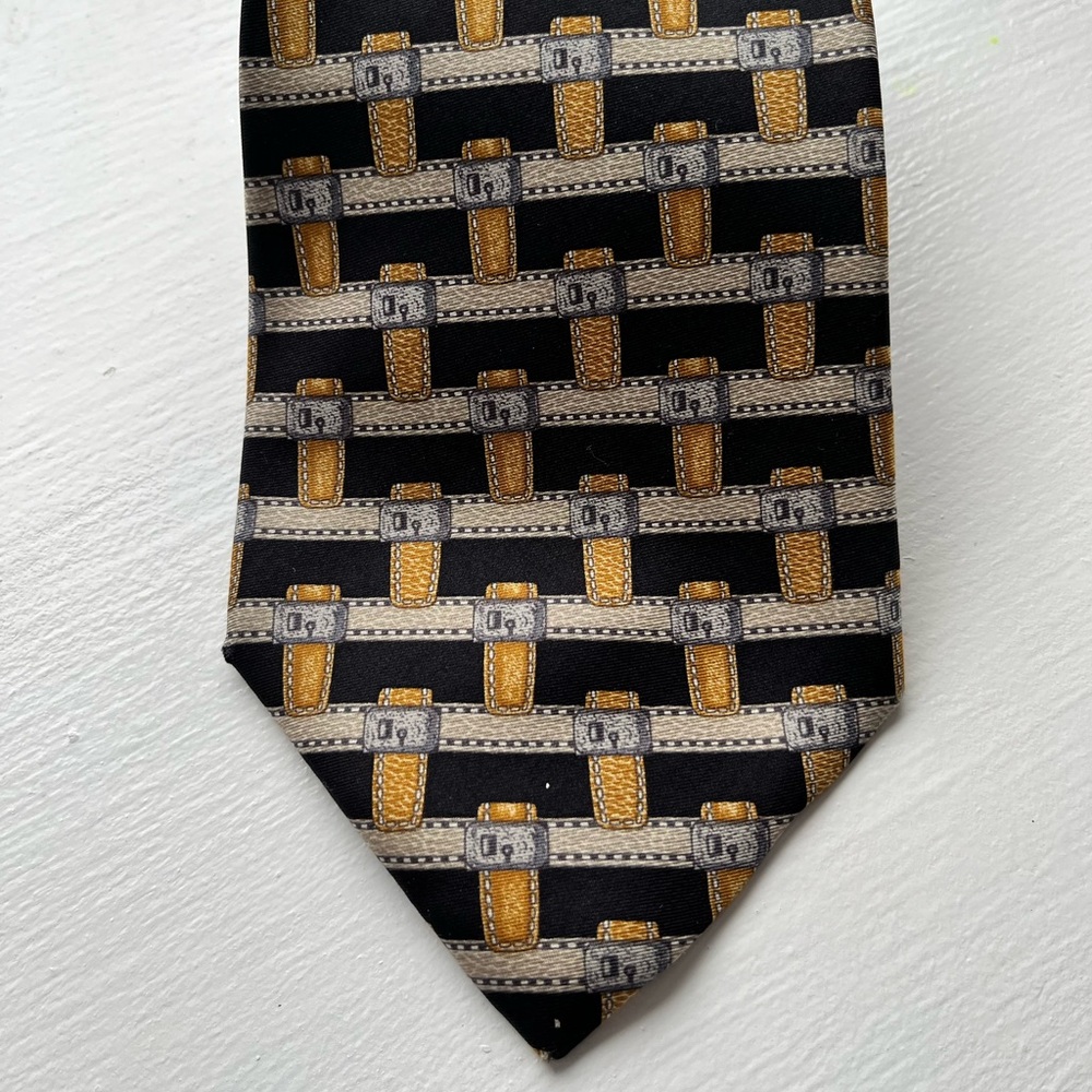 Mark Cross New York Men's Black & Tan Graphic Silk Tie